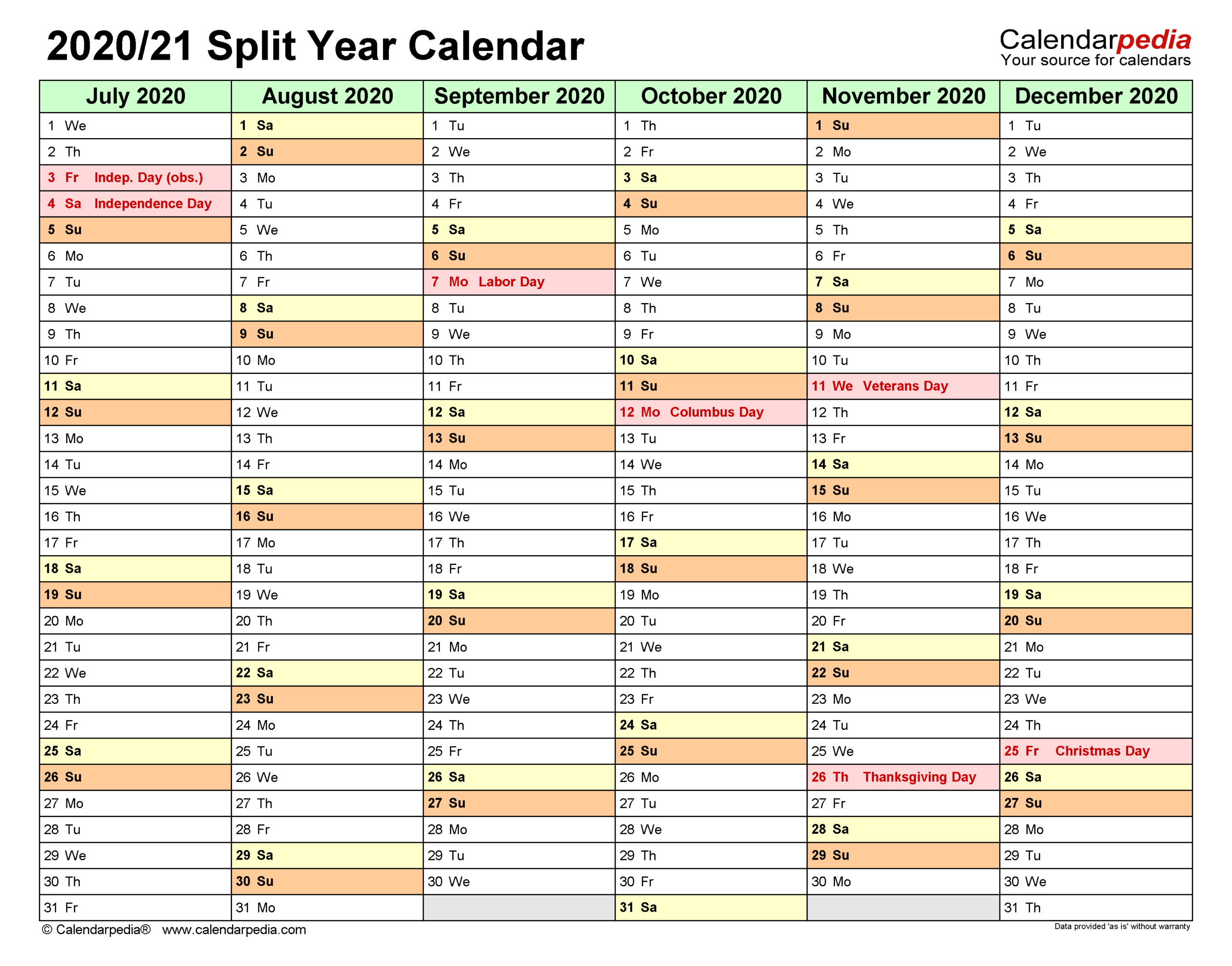 Split Year Calendars 20202021 (July To June) - Excel Templates