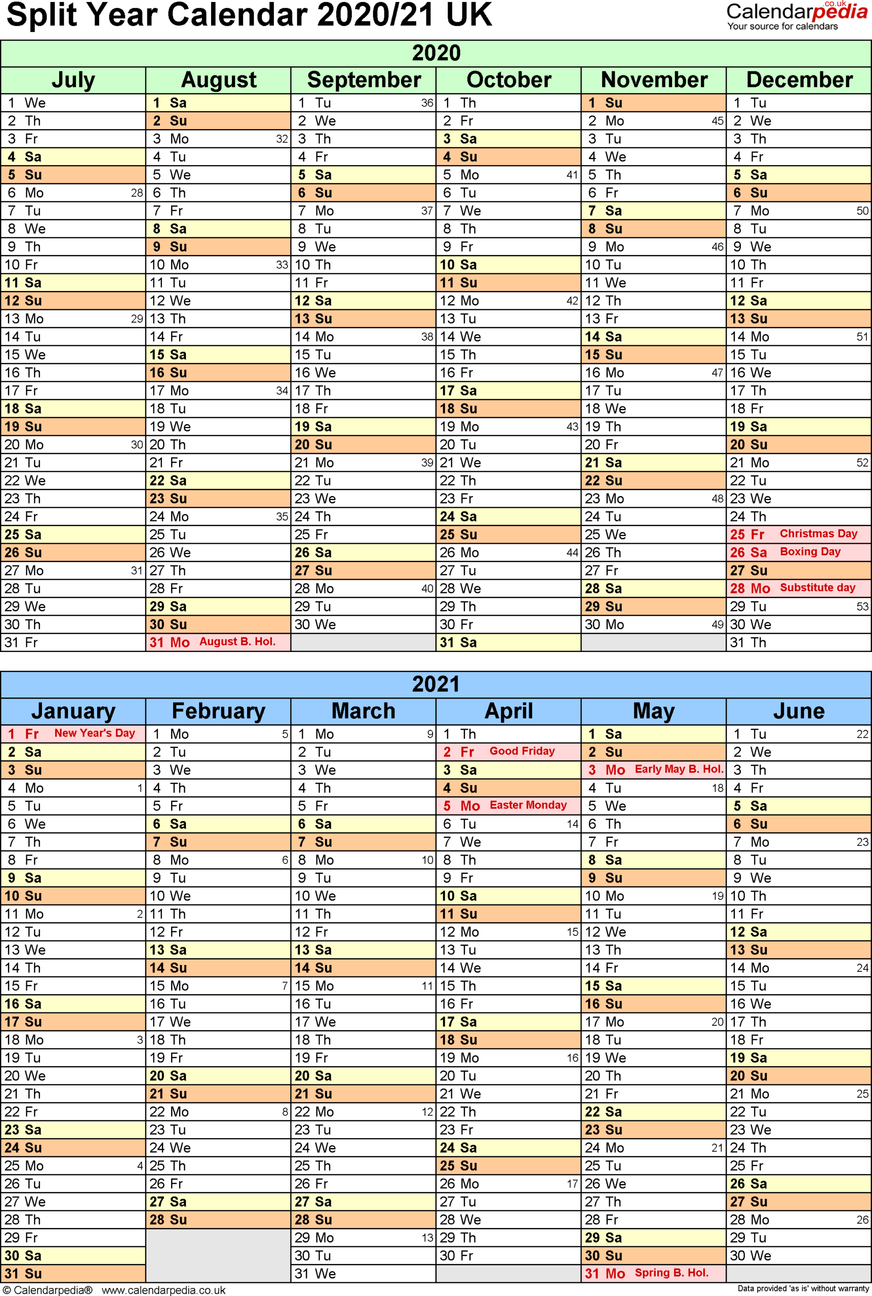 Split Year Calendars 202021 Uk (July To June) For Pdf