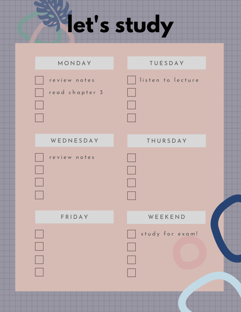 Study Schedule Template | Study Schedule Template Study