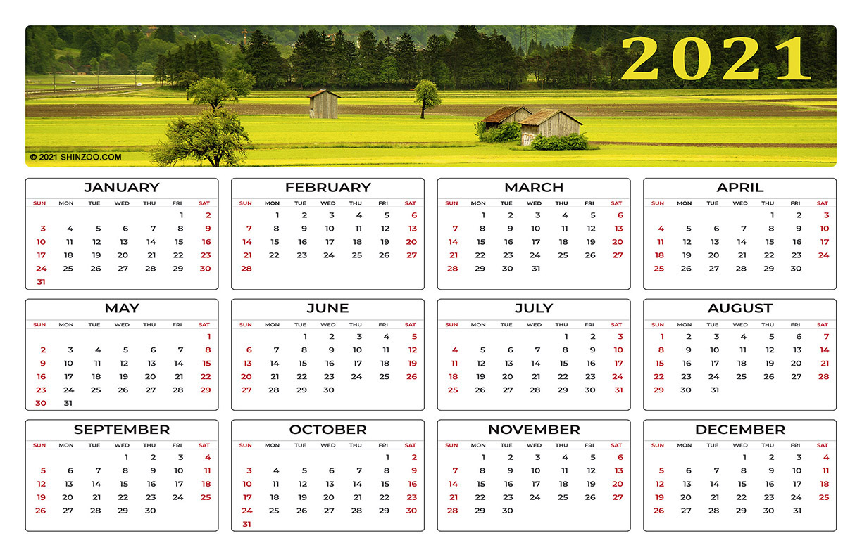 Switzerland Meadow Field: 2021 Calendar 11X17 Printable Template