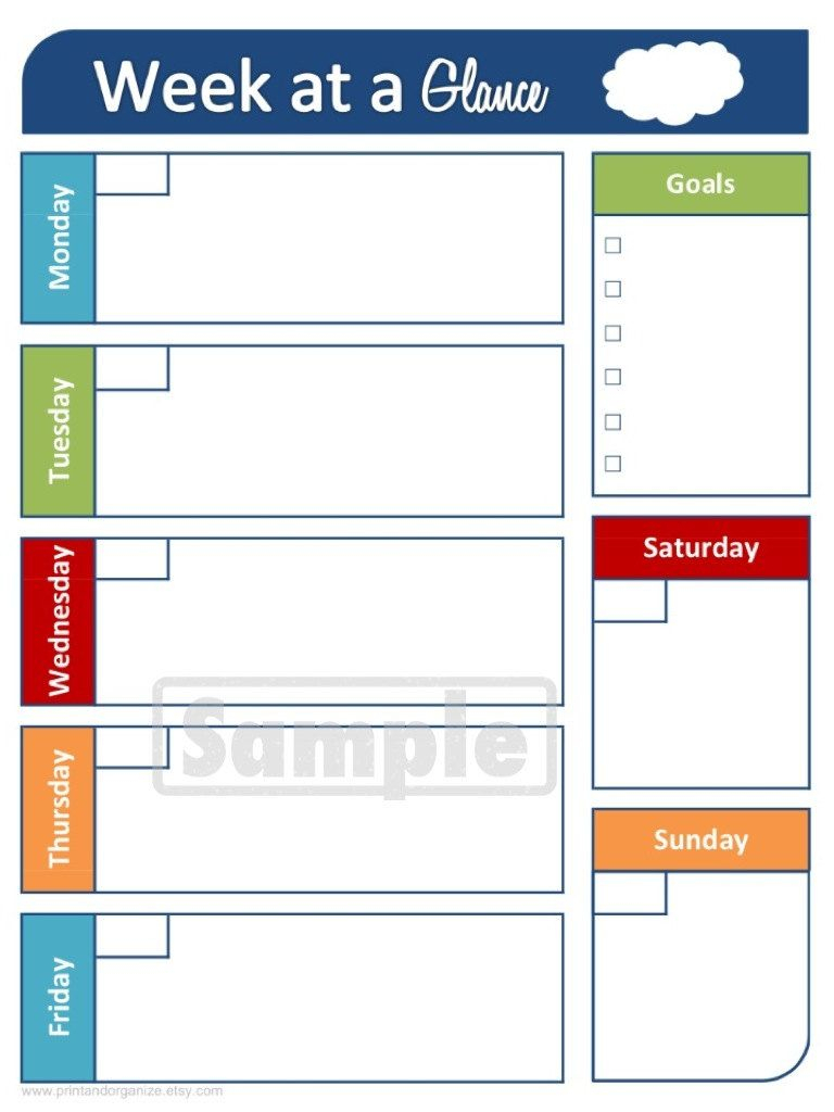 Week At A Glance Calendar - Printable Organizing Planner