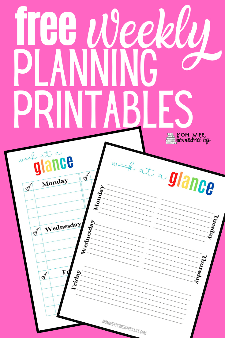 Week At A Glance Homeschool Planning Printables: Free – Mom