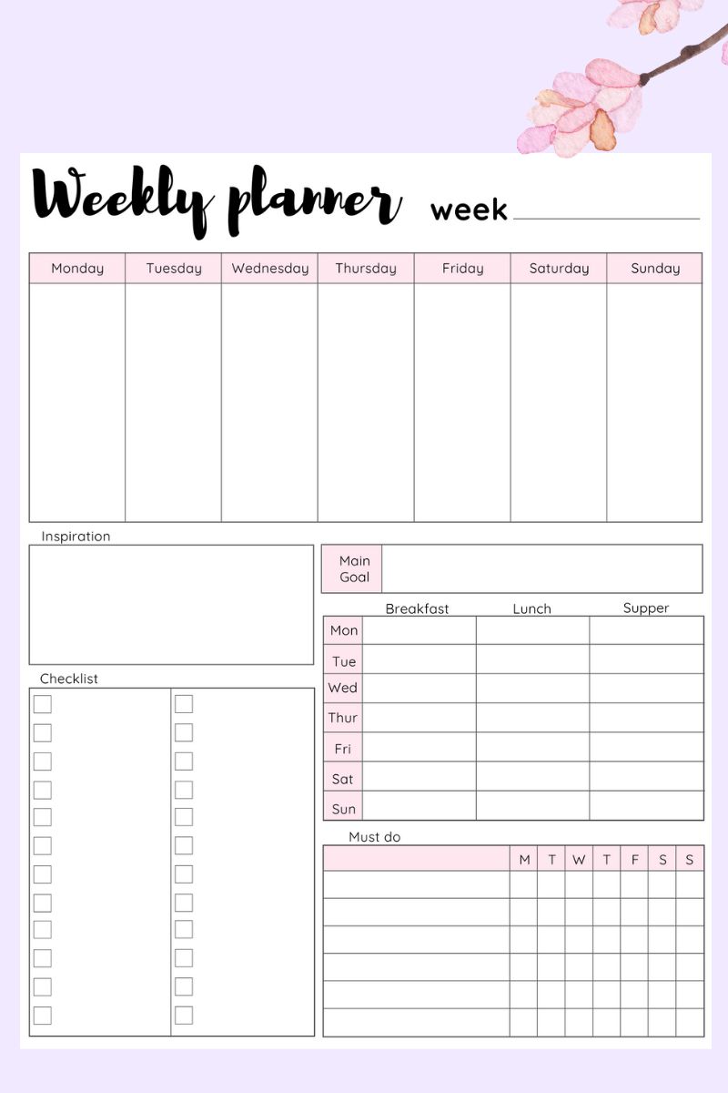 Week At A Glance Printable-Fillable Weekly Agenda-Editable