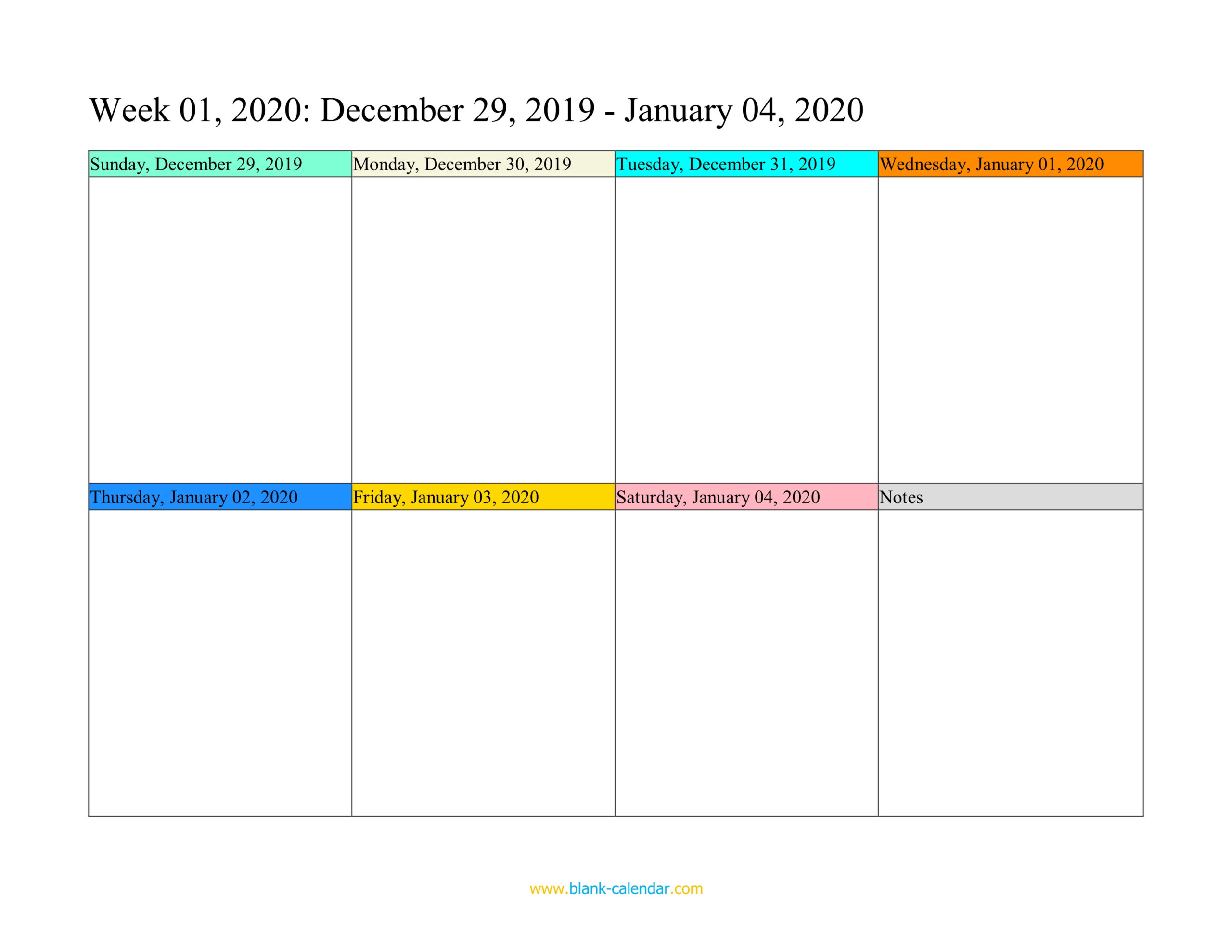 Weekly Calendar 2020 (Word Excel Pdf)