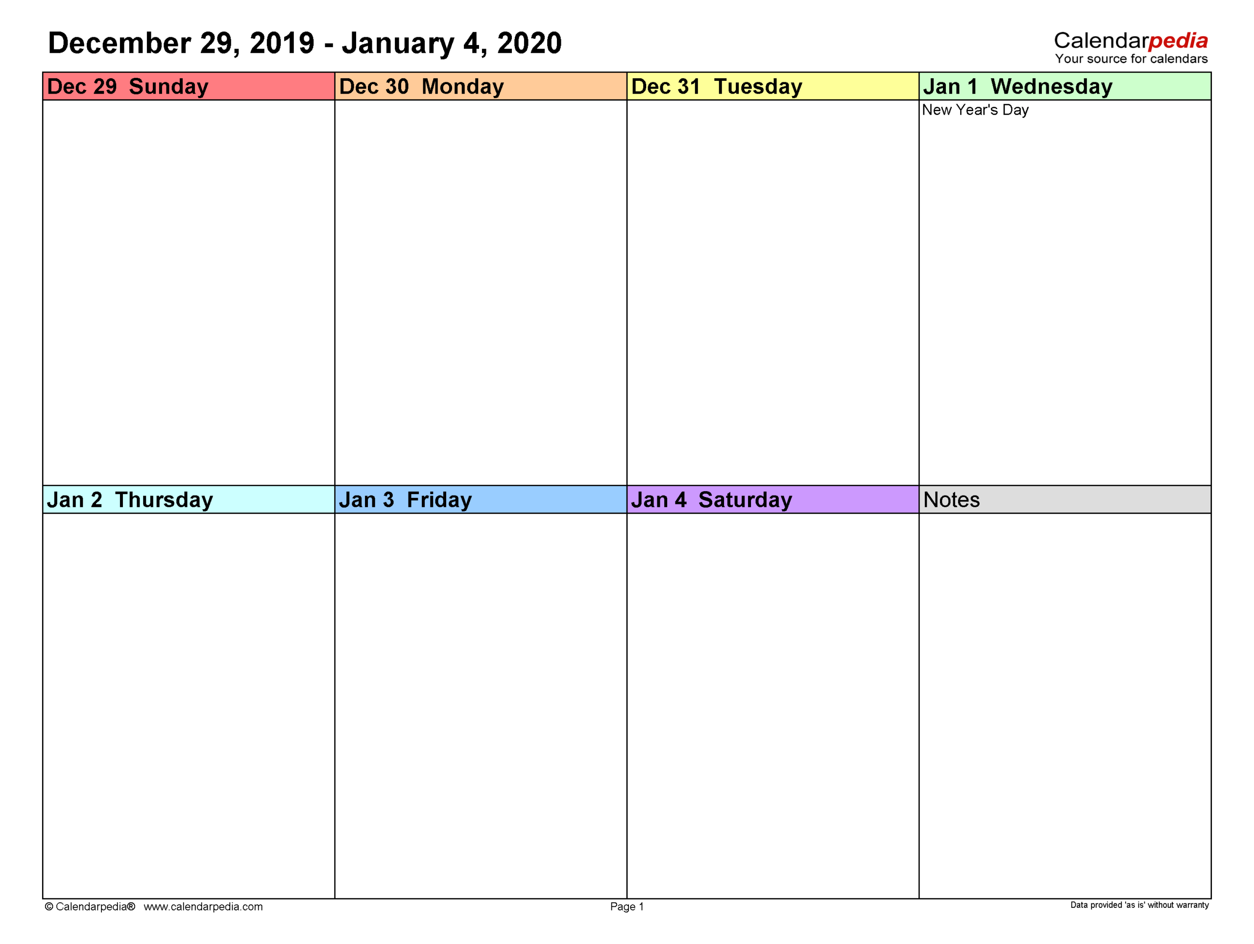 1 Week Calendar Fillable Printable