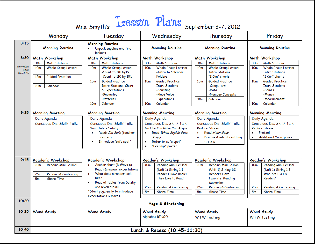 Weekly Lesson Template | Common Core Lesson Plan Template