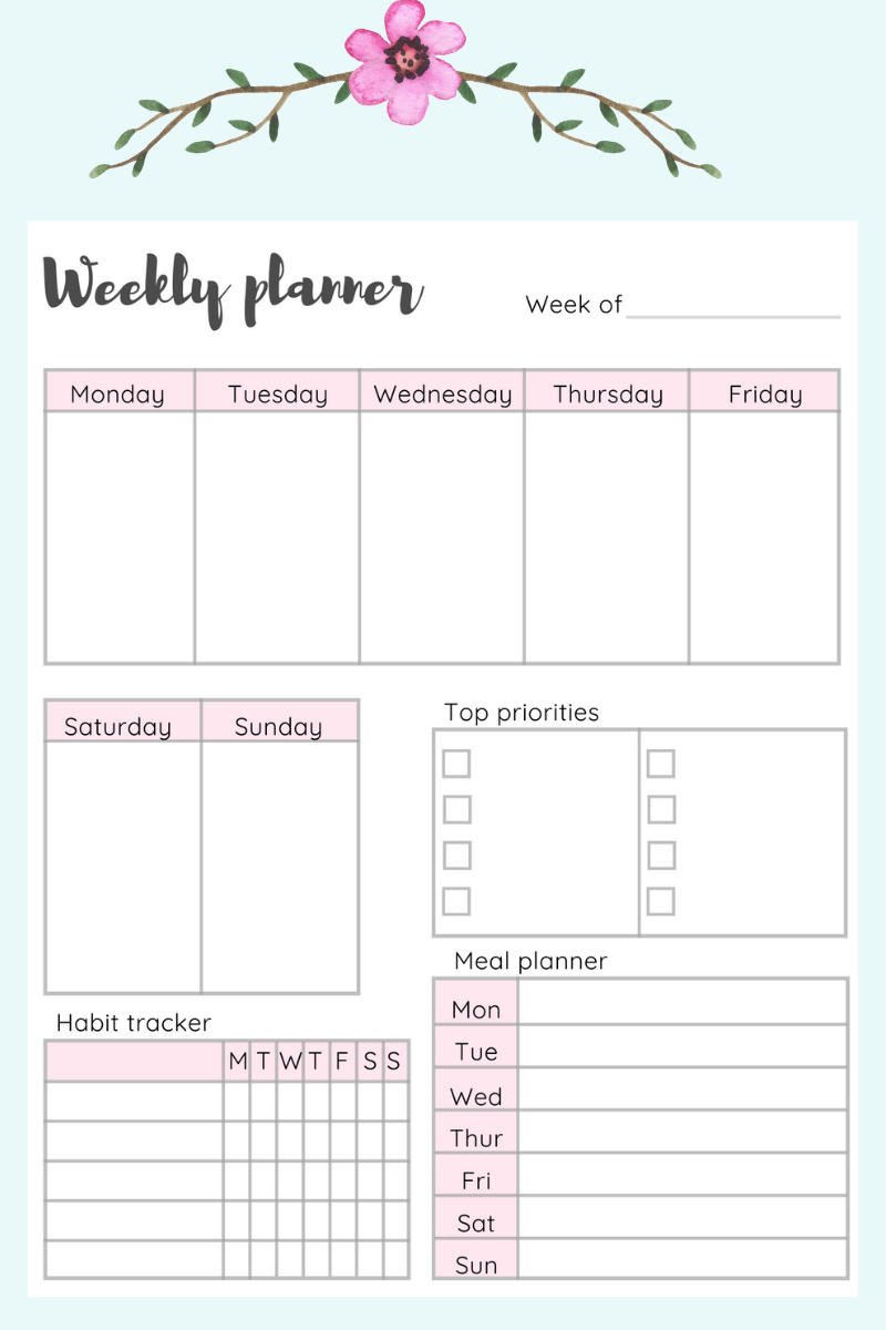 Weekly Organizer-Fillable Weekly To Do-One Week Organizer