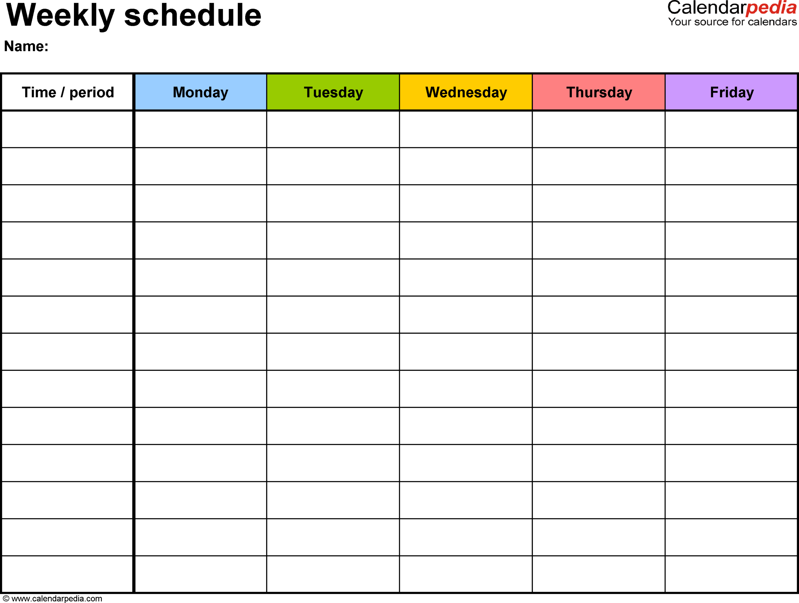 Weekly Schedule Template For Word Version 1: Landscape 1