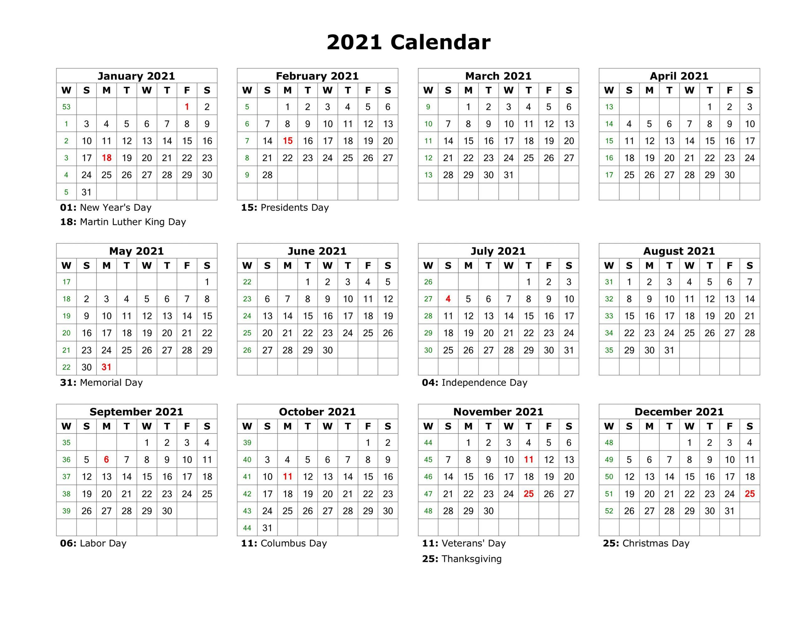 Blank Yearly Calendar Template 2021