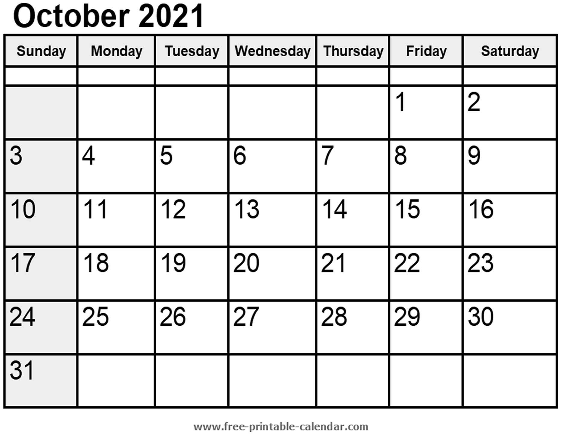 2021 Printable Calendar From October Thru December