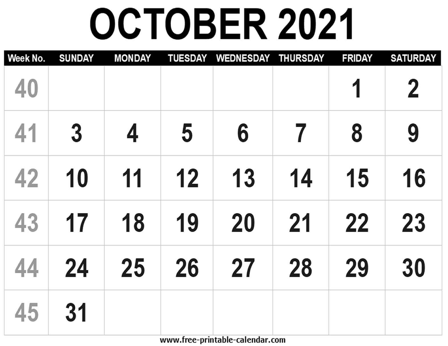 Blank Calendar 2021 October - Free-Printable-Calendar