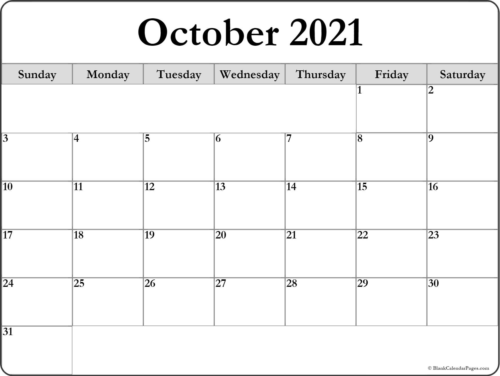 Printable Monthly Calendar October 2021 Calendar Printables Free