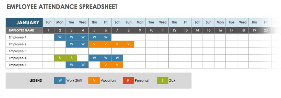 2019 Employee Attendance Calendar Sheet Excel Template