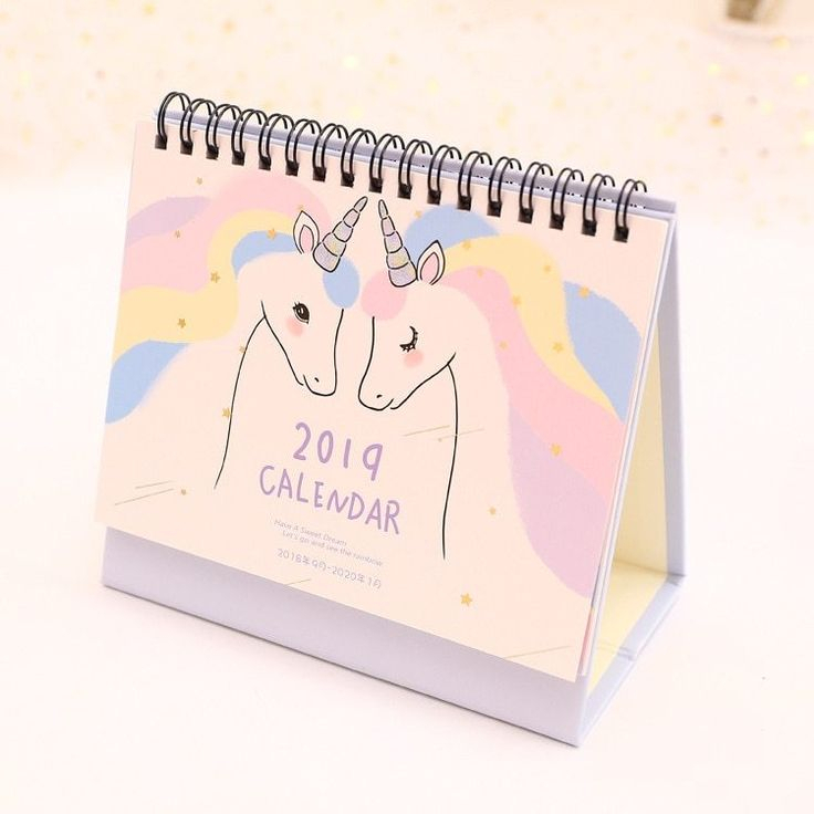 2019 Unicorn Desktop Paper Calendar Daily Scheduler Table