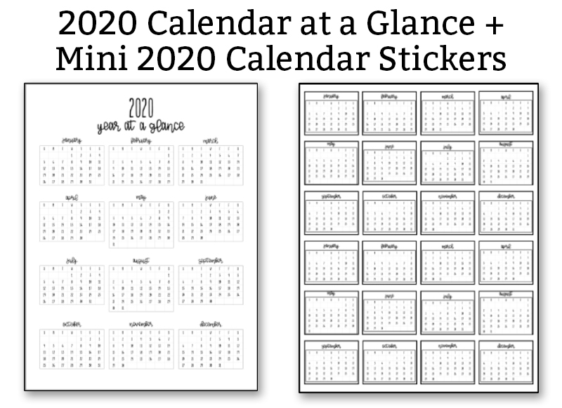 2020 Calendar At A Glance And 2020 Mini Calendar Stickers