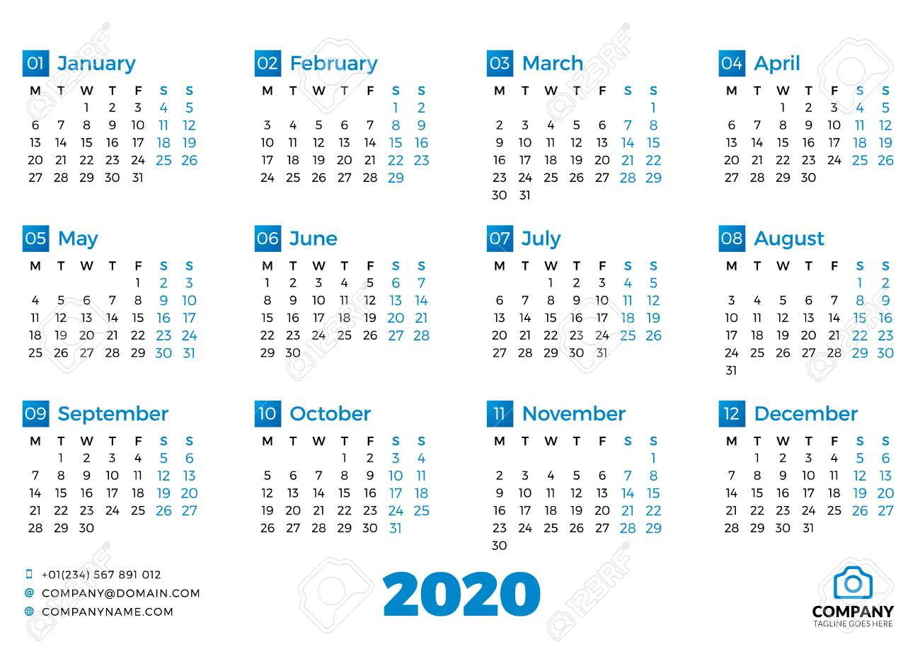 2020 Calendar Starting Monday - Calendar Printable Free