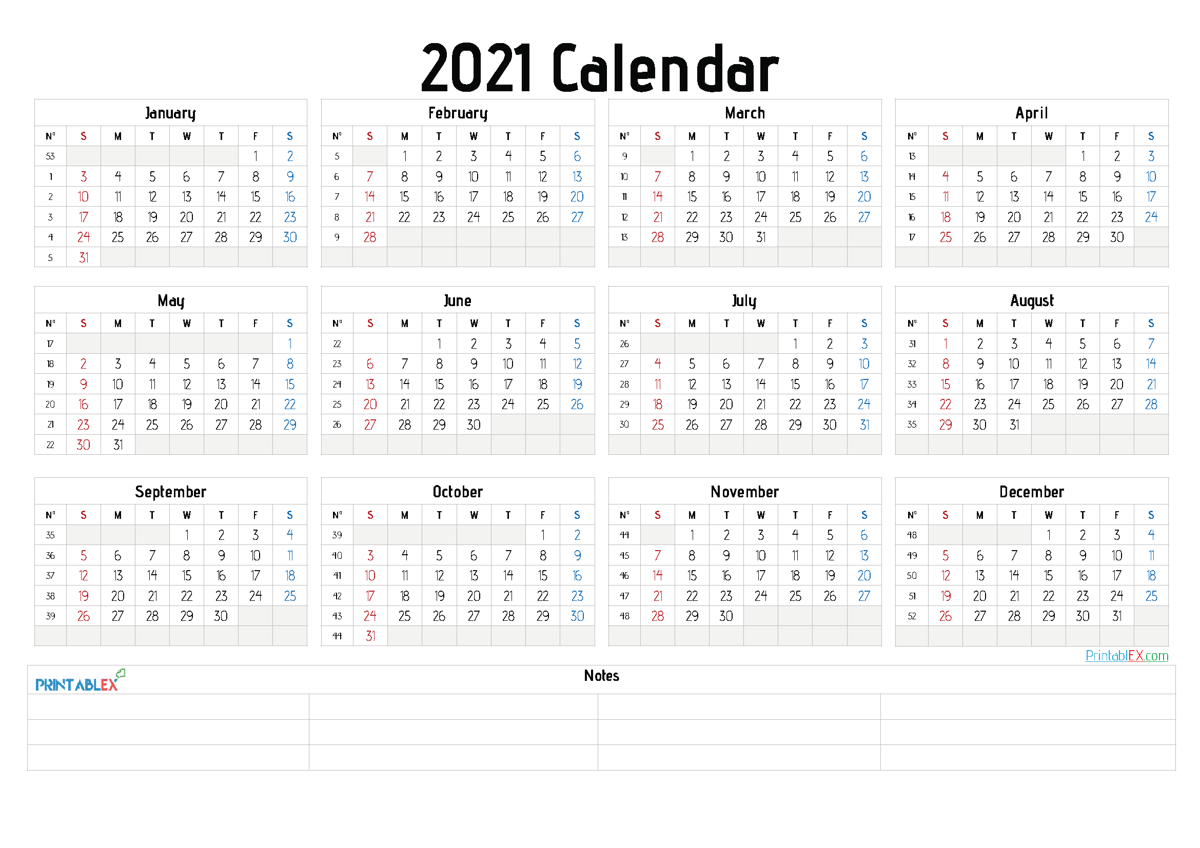 2021 Printable Editable Monthly Calendars