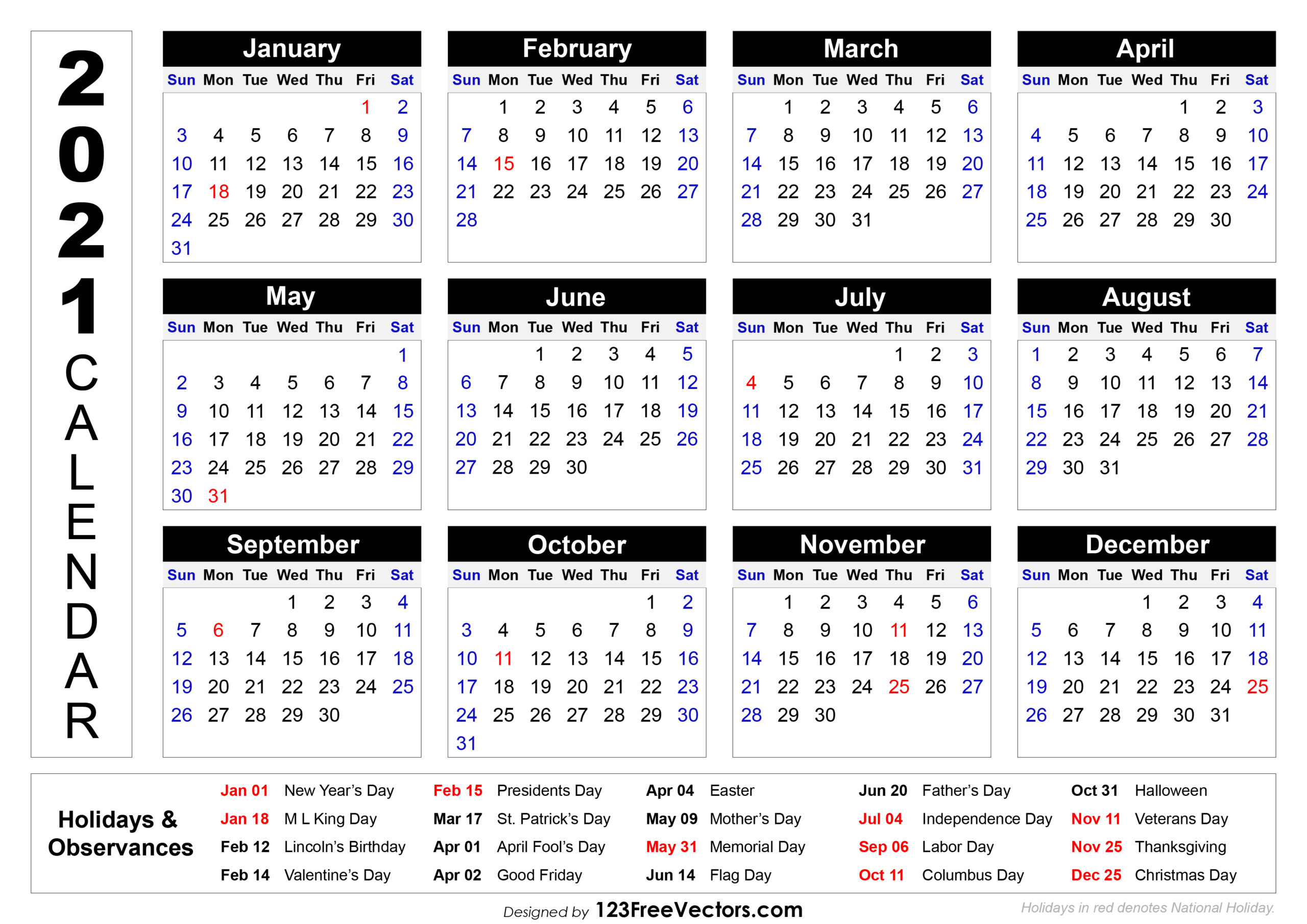 2021 Calendar Holidays And Observances | Printable Calendars 2021