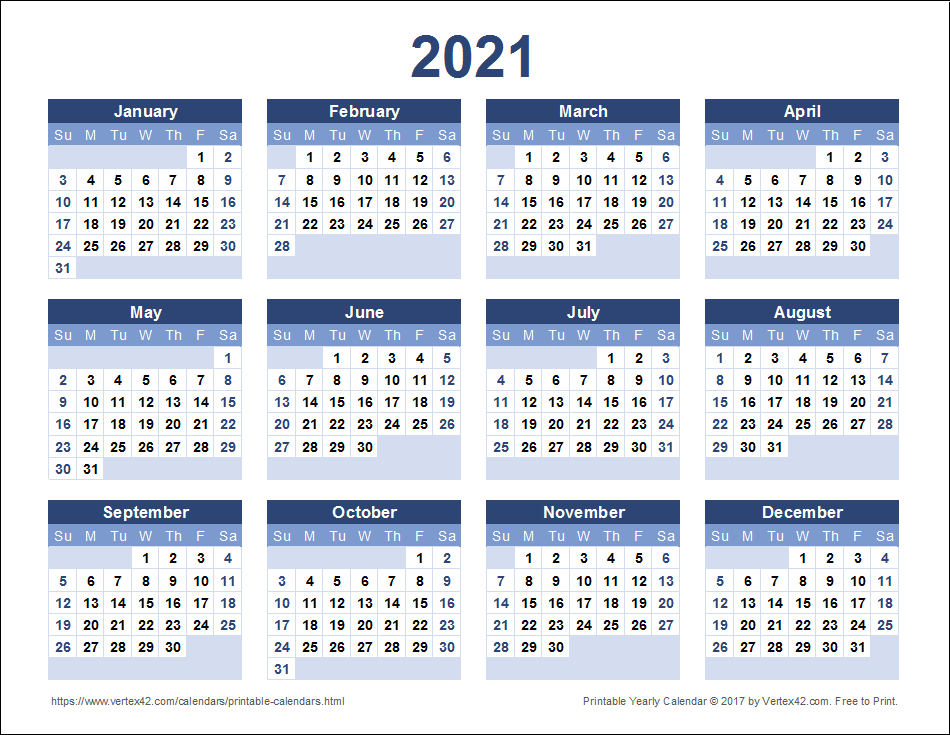 2021 Calendar Printable