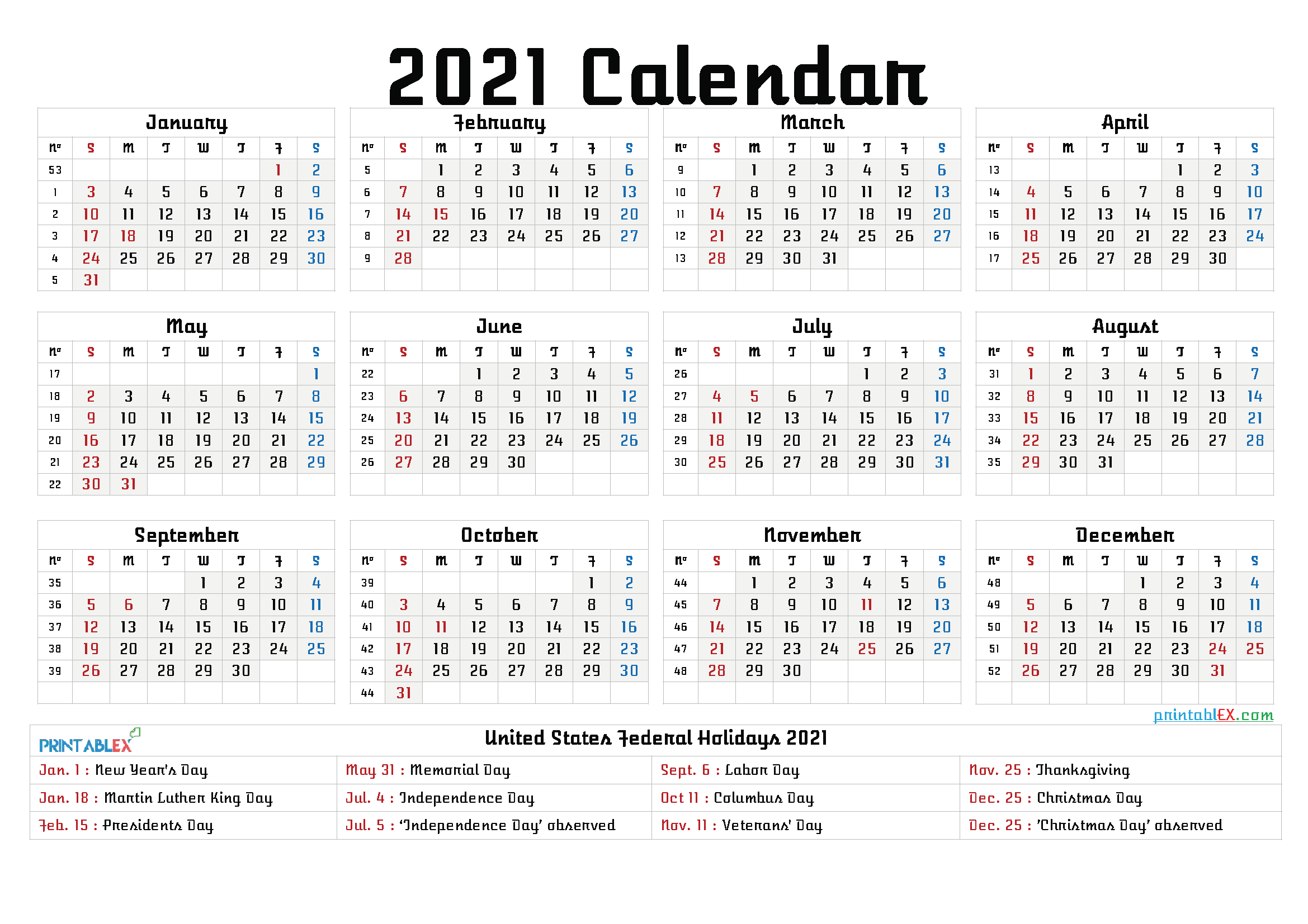 2021 Calendar Printable Free Pdf - 2021 Calendar Printable