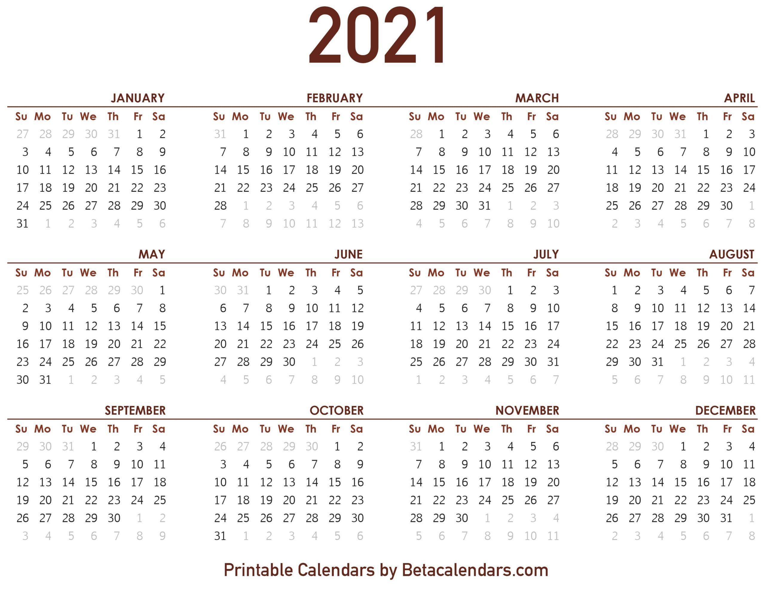 2021 Calendar With Numbered Days - Example Calendar Printable