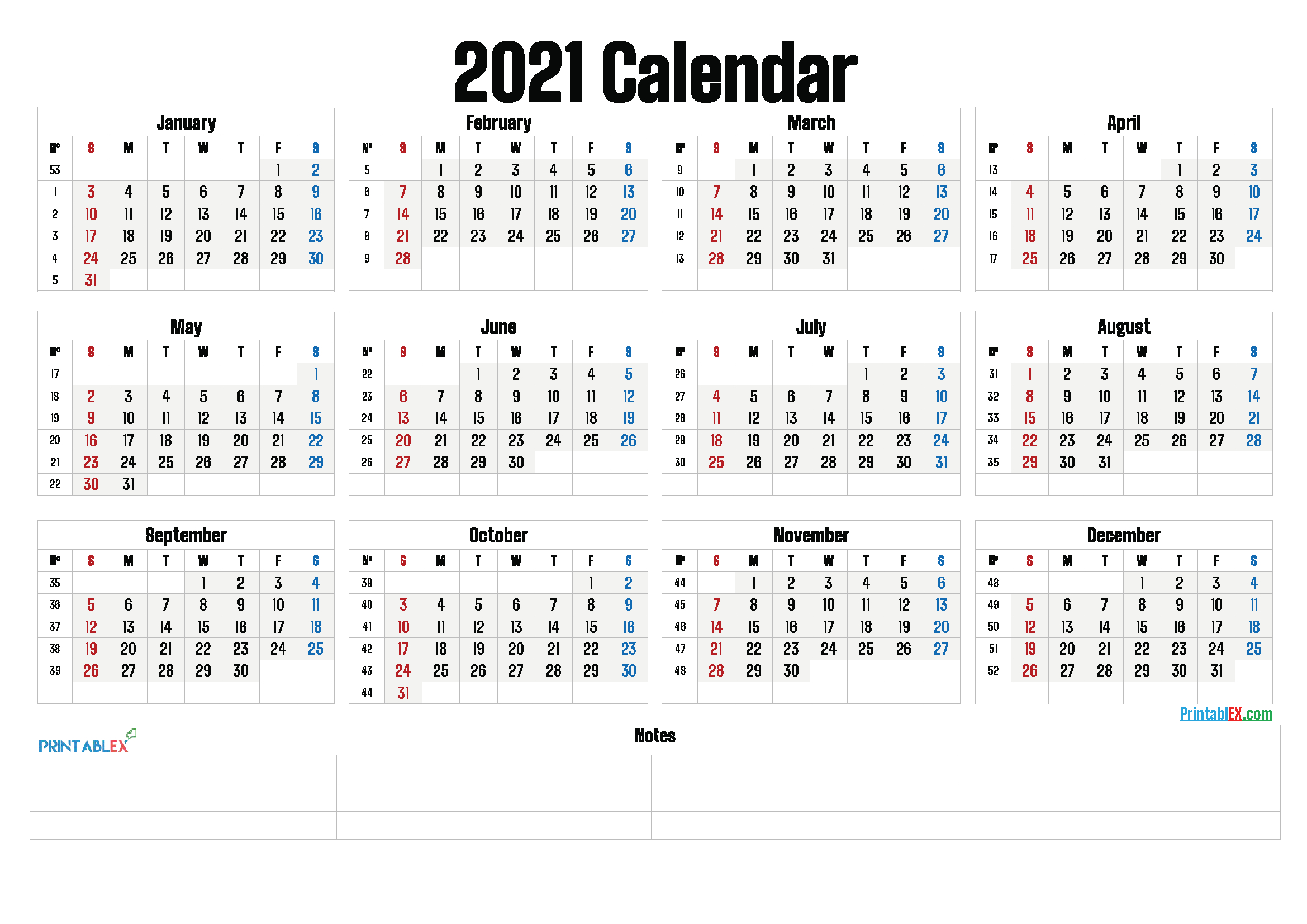 Large Print Free Printable Calendar 2021