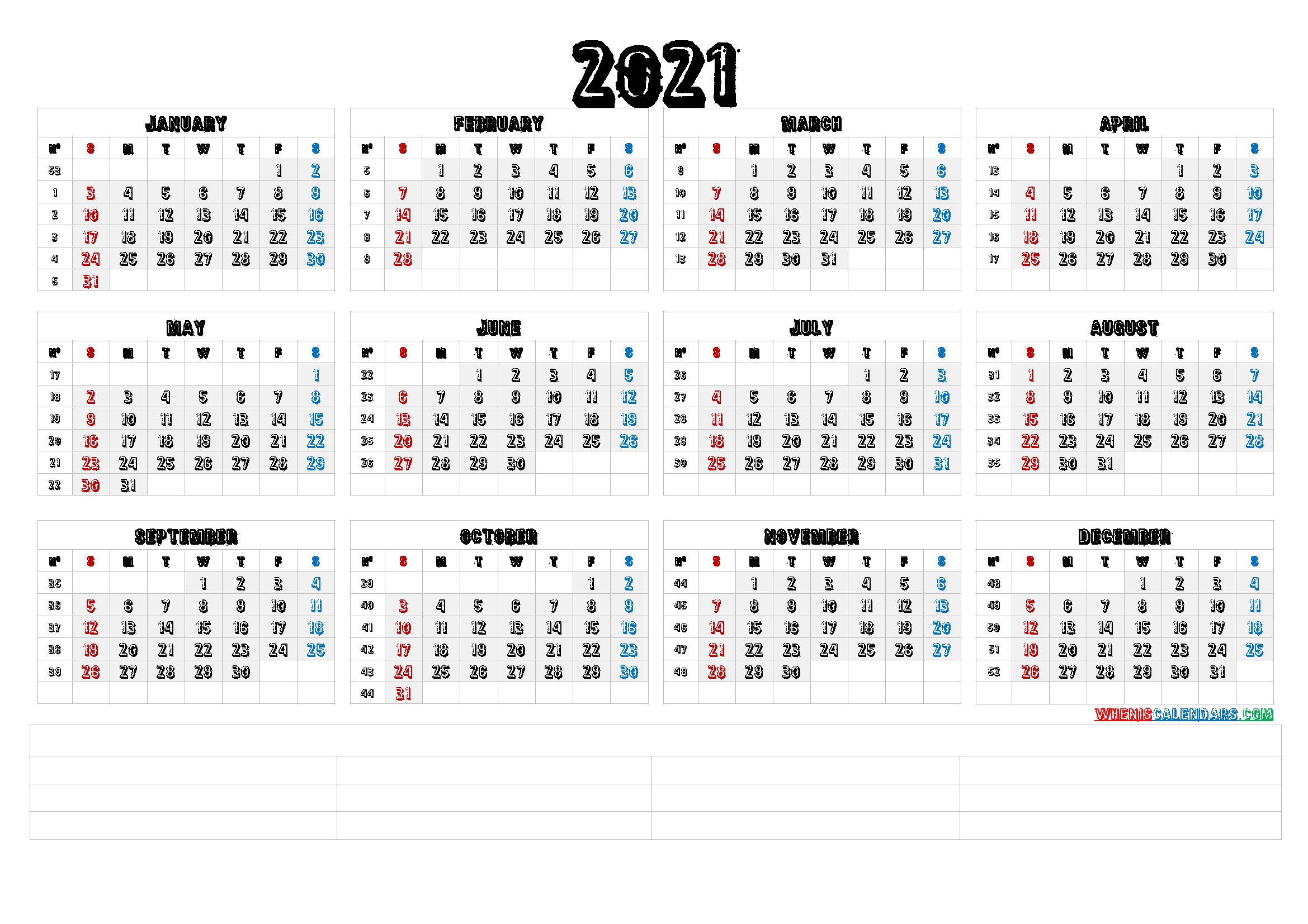 2021 Calendar With Week Numbers Printable (6 Templates) - Free Printable 2020 Monthly Calendar