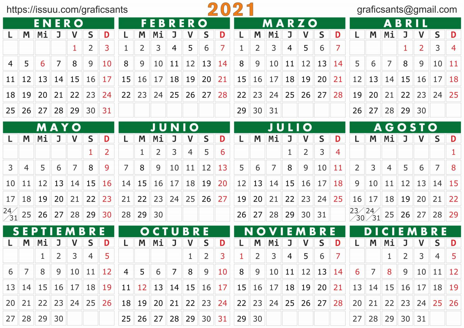 Calendario 2021 Y 2021 | Calendar Printables Free Templates