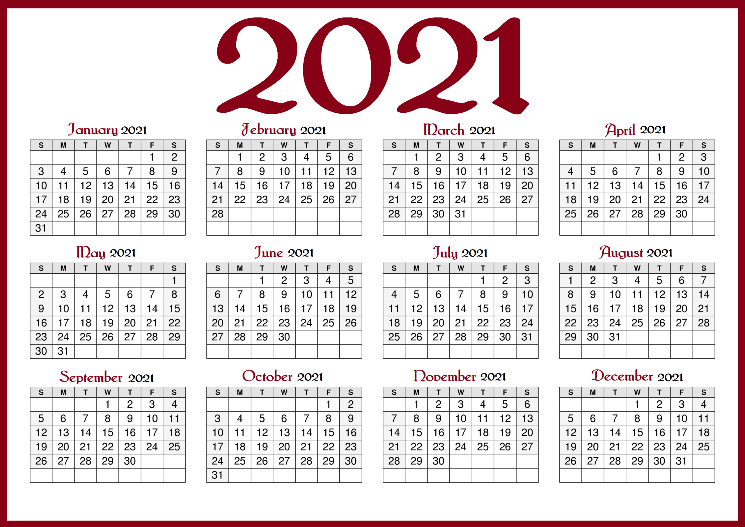 2021 Calendars With Holidays Printable - Printable Calendar