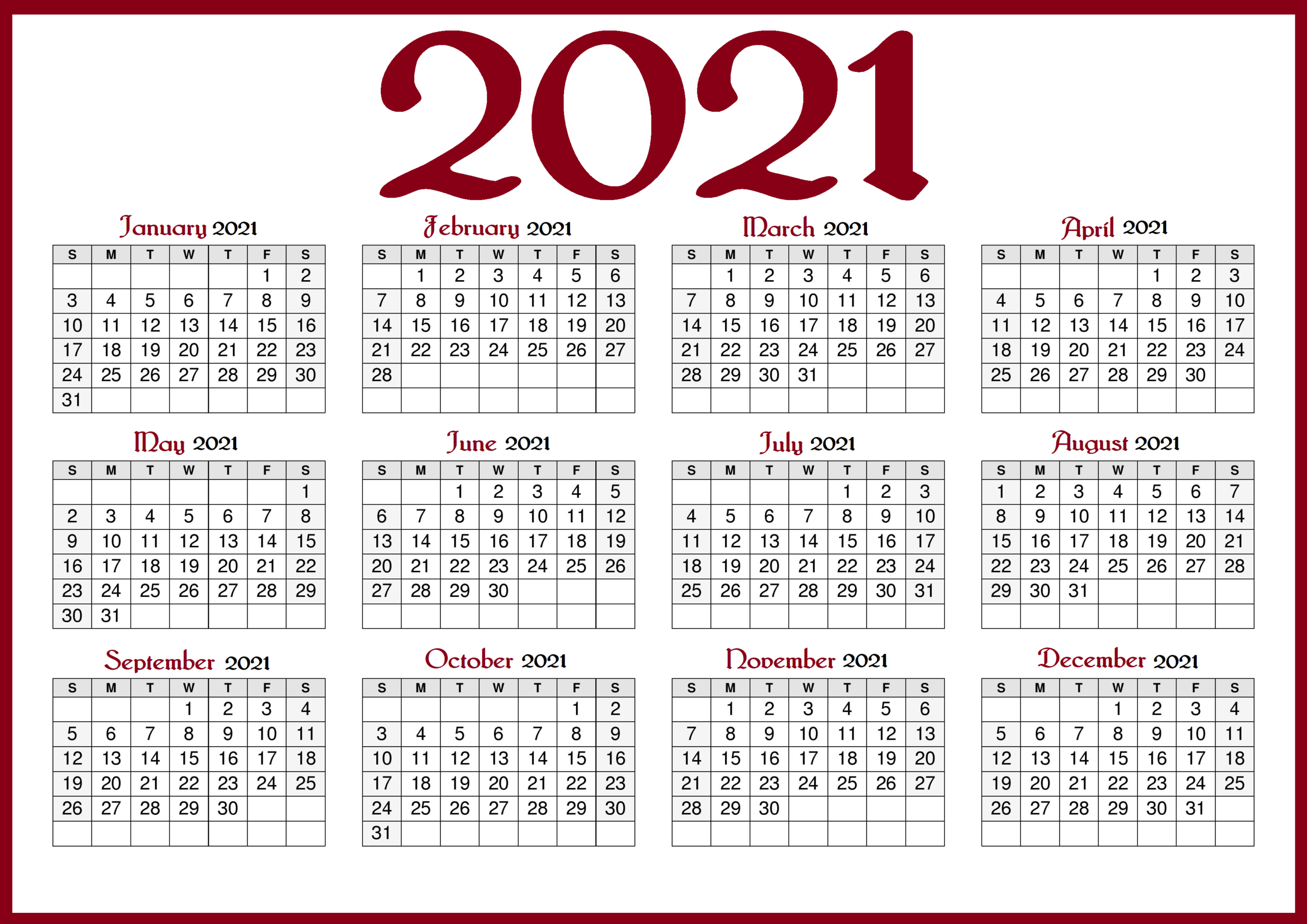 Pretty 2021 Free Printable Calendars