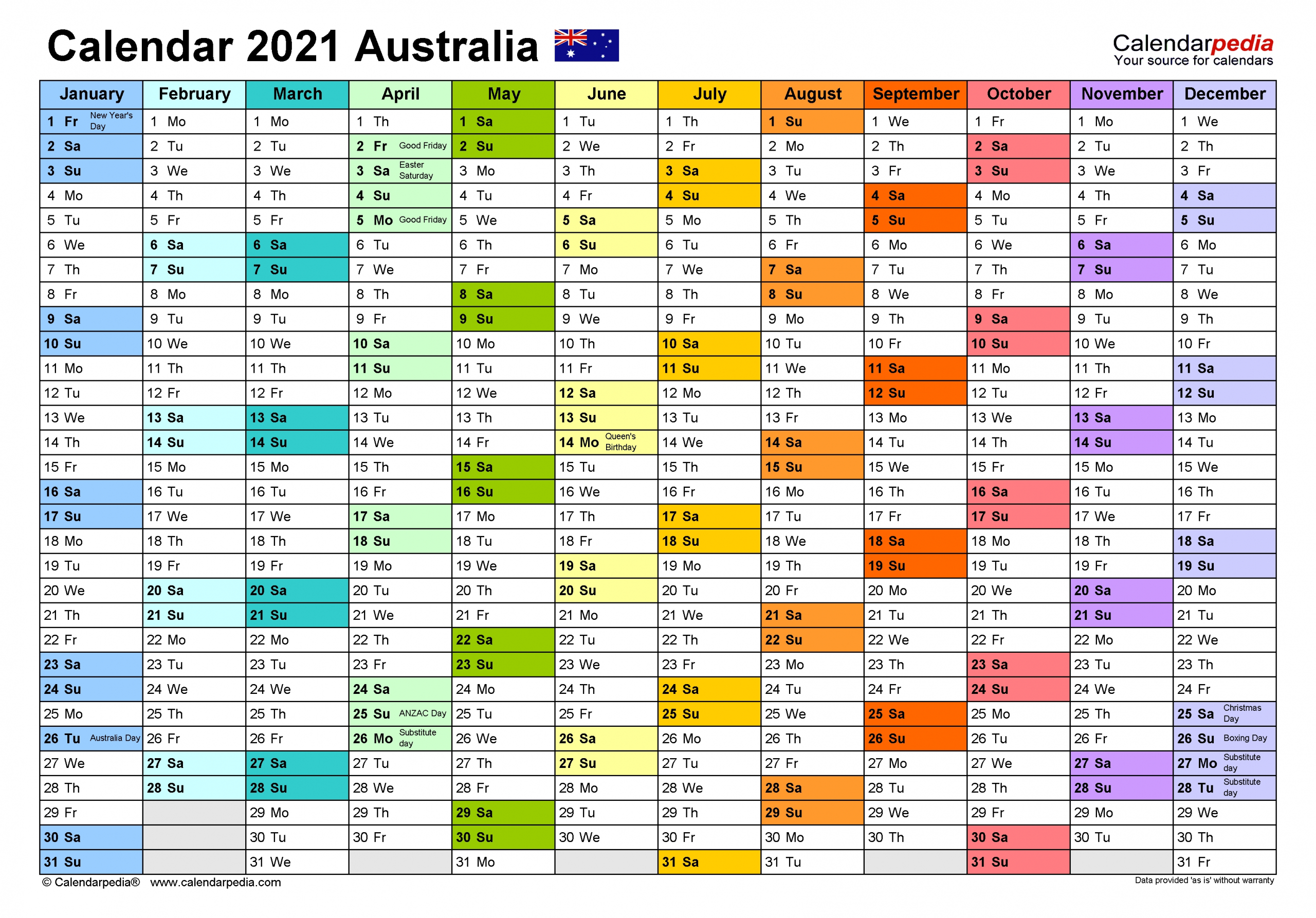 2021 Financial Year Dates Australia - Template Calendar Design