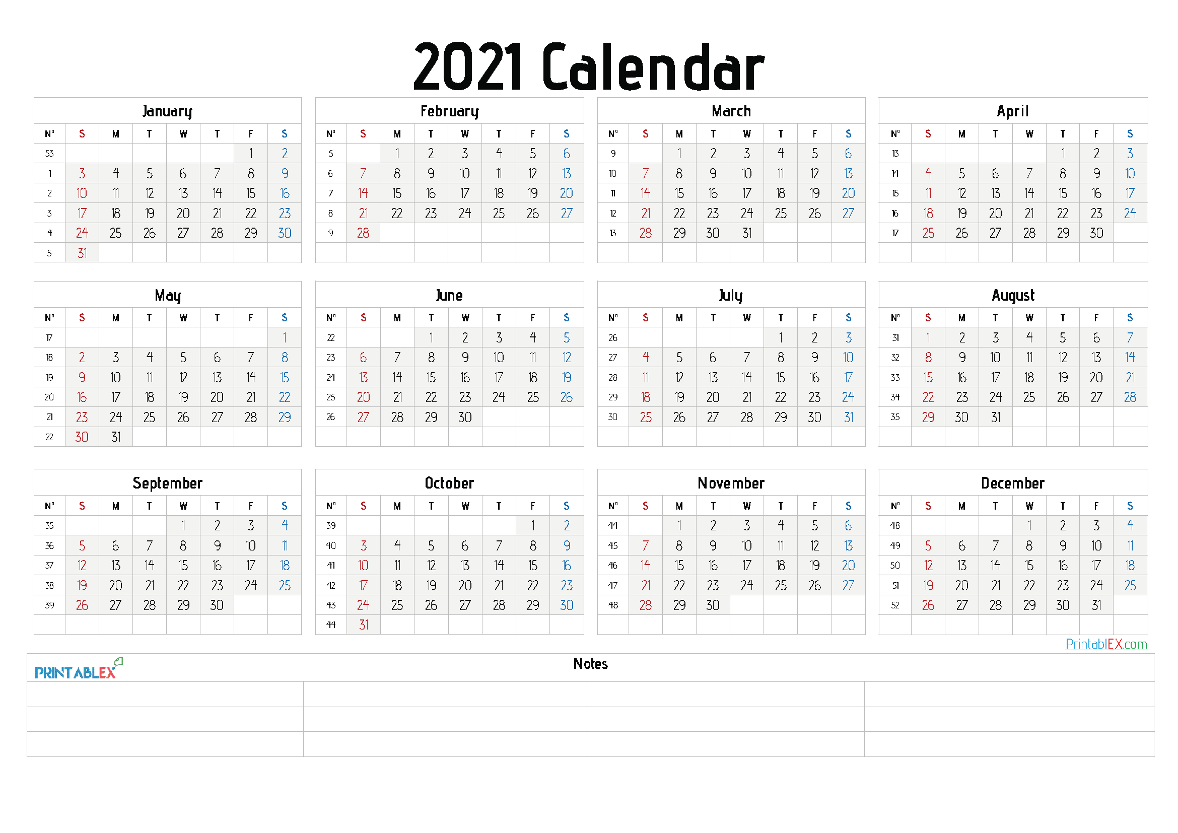 2021 Free Yearly Calendar Template Word