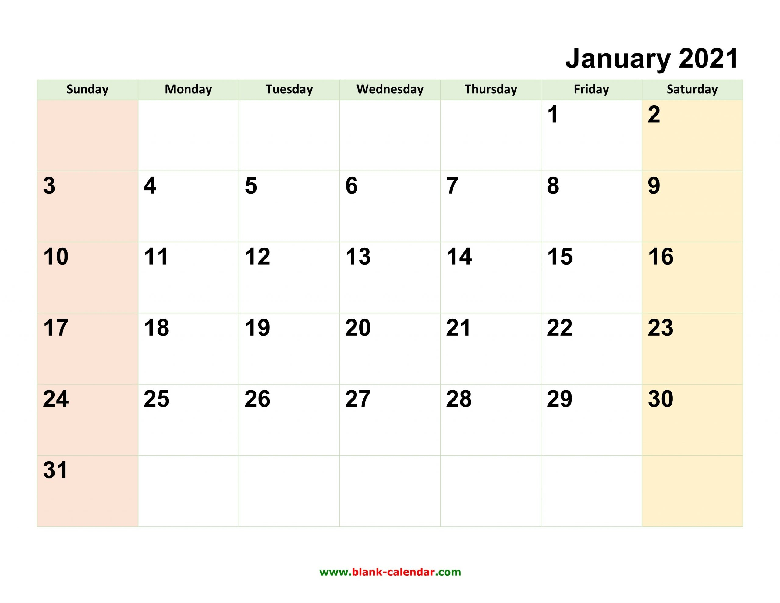 2021 Full Calendar With Spaces | Calendar Template Printable