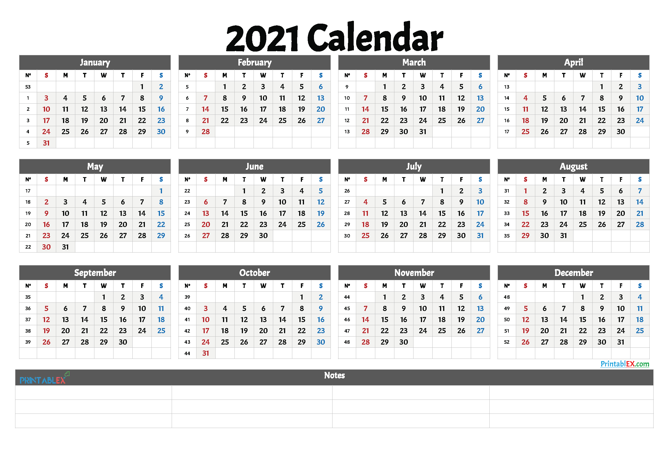 2021 Printable Calendar With Week Numbers | Free Printable