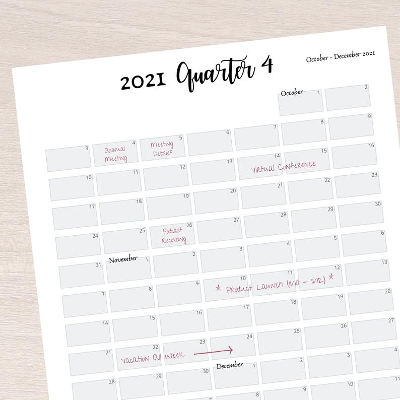 2021 Quarter At A Glance Printable 2021 Quarterly Overview | Etsy