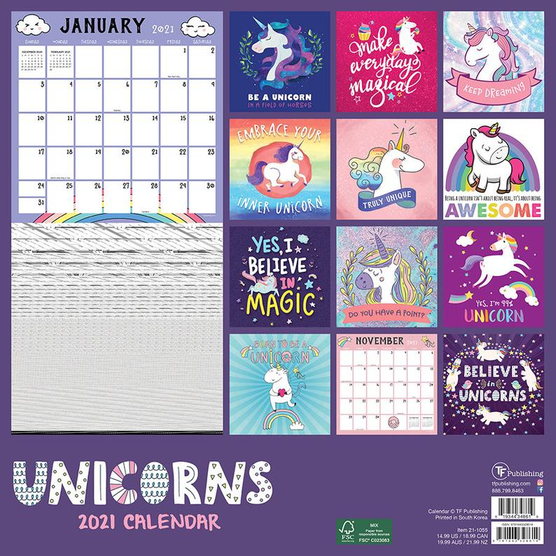 2021 Unicorns Wall Calendar 12X12 | Etsy