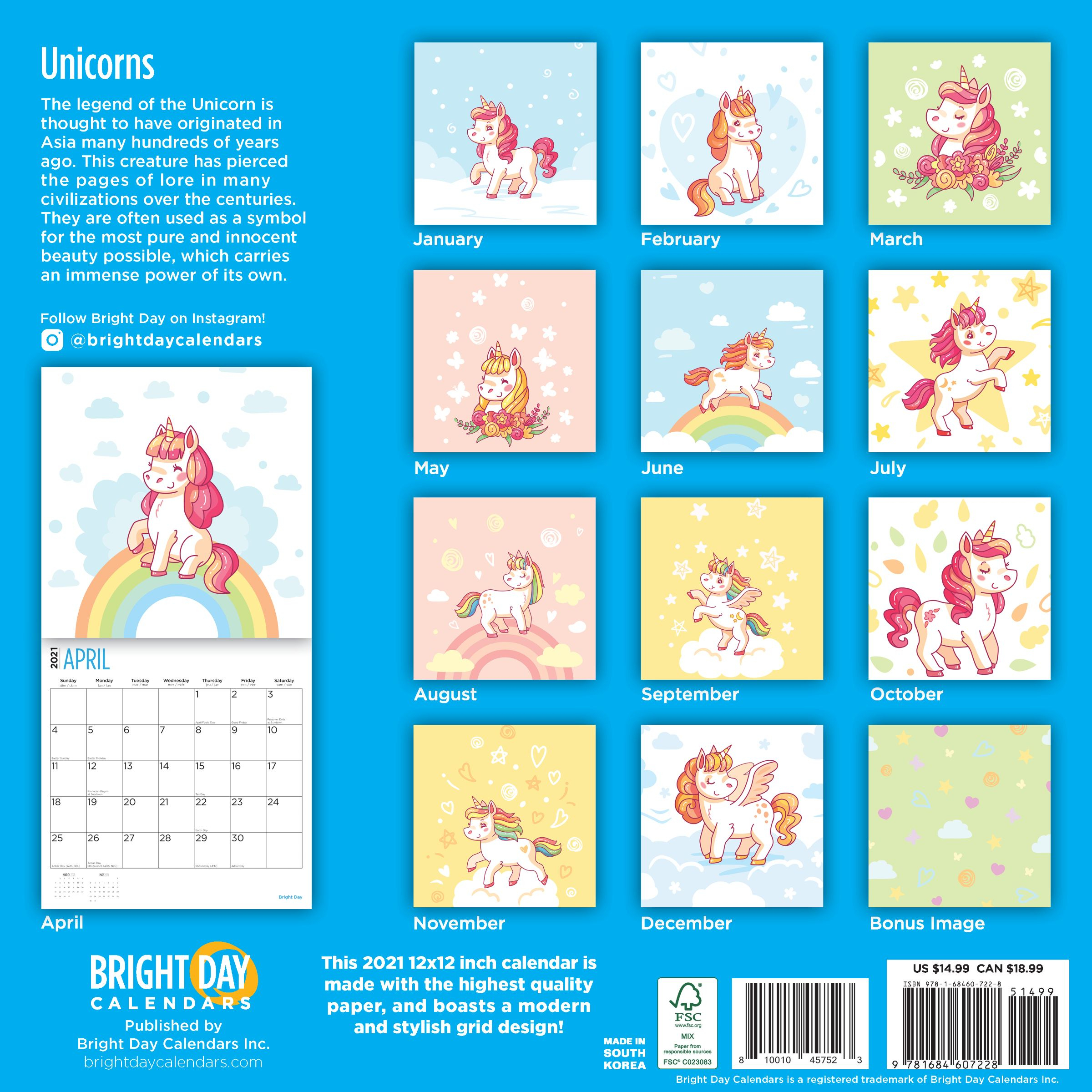 2021 Unicorns Wall Calendar - Bright Day Calendars