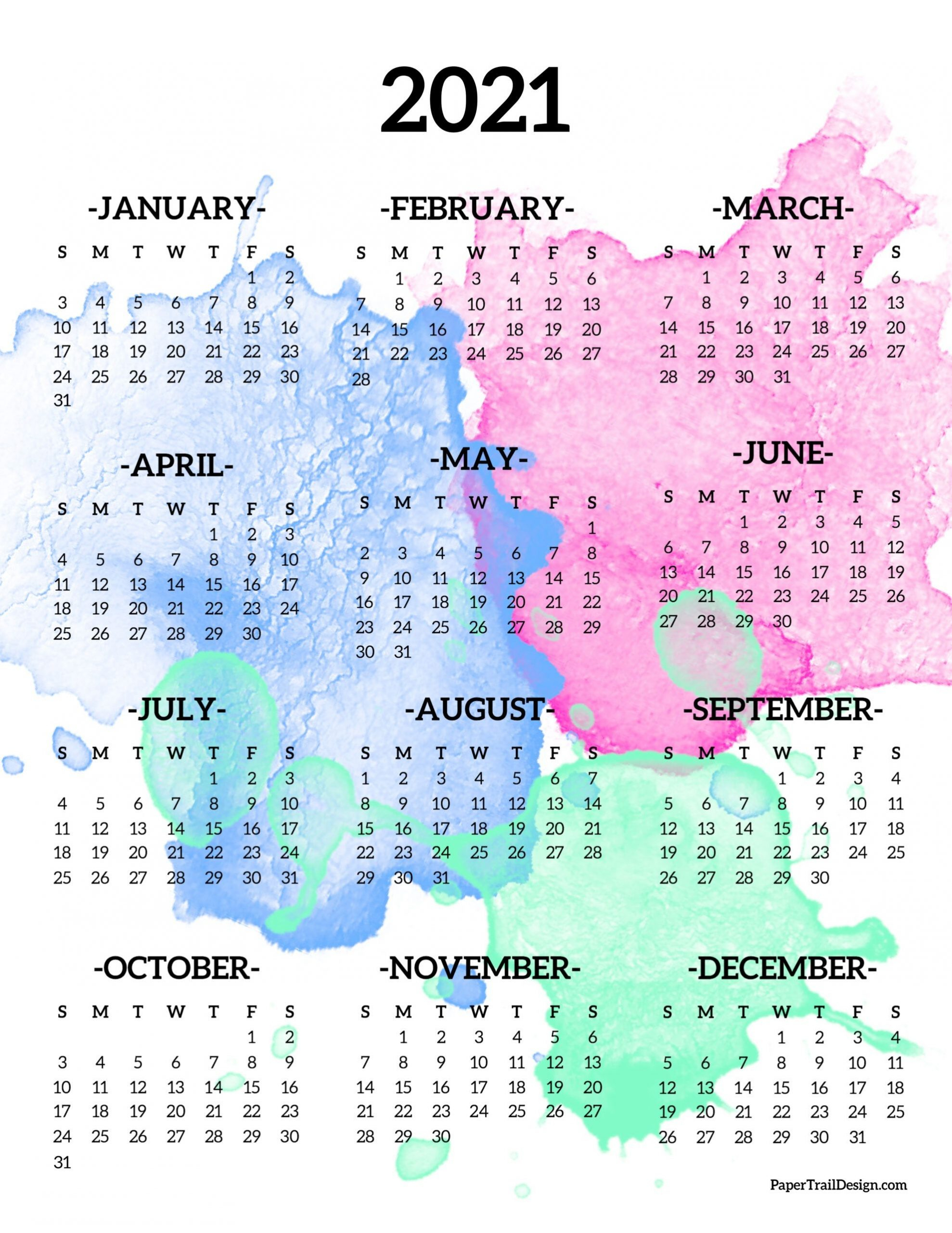 2021 Year At A Glance Free - Example Calendar Printable