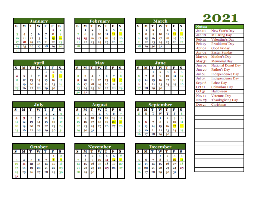 2021 Yearly Calendar Printable | Calendar 2021