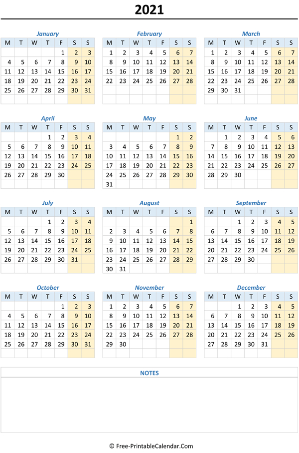 2021 Yearly Calendar