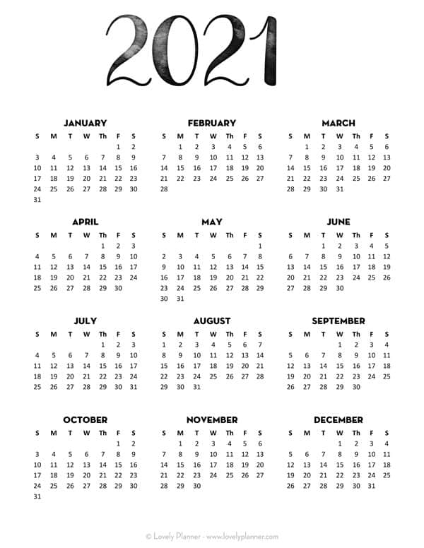 24 Pretty (&amp; Free) Printable One Page Calendars For 2021