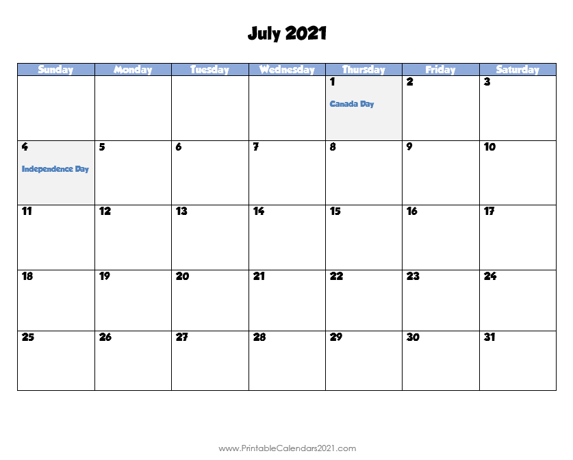 45+ July 2021 Calendar Printable July 2021 Calendar Pdf
