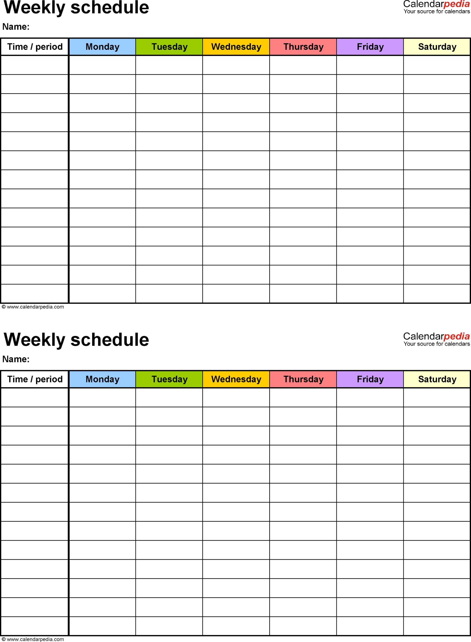 5 Day Weekly Timetable Blank 6 Periods - Calendar