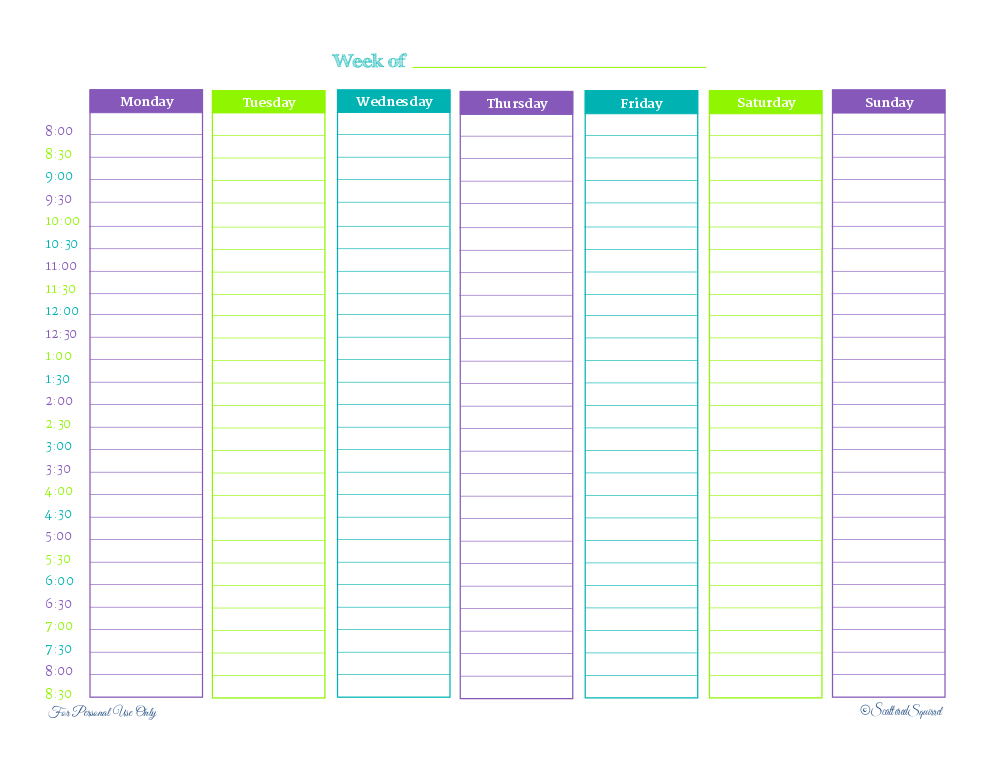 Free Printable Task Calendars 7 Days