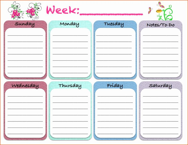 Free Printable 7 Day Weekly Calendar