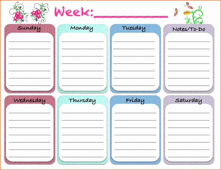 7 Day One Week Printable Weekly Calendar