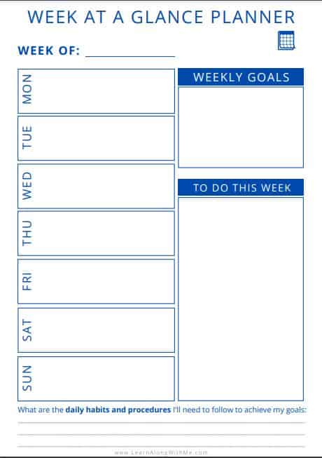 Week At A Glance Template Free