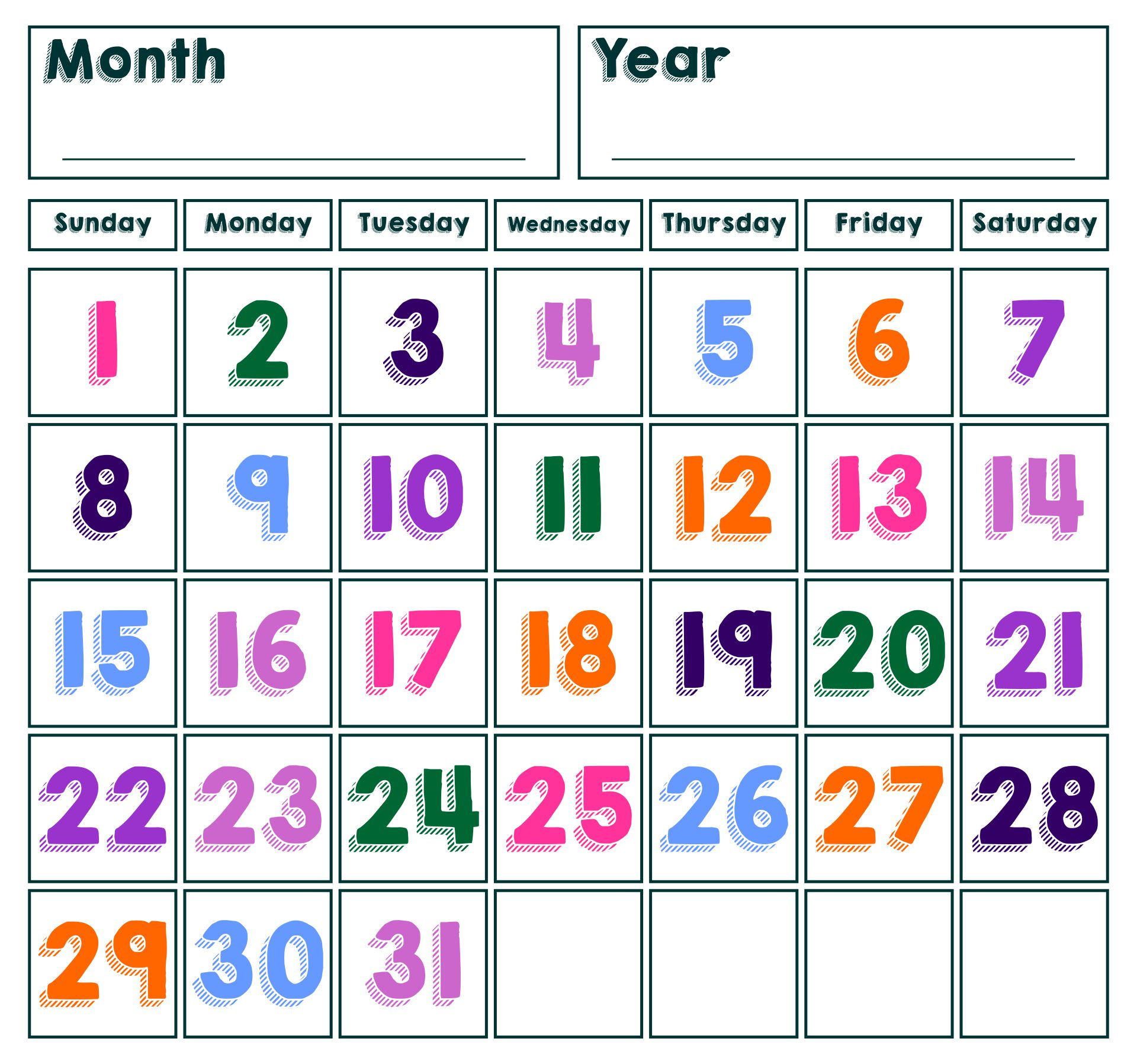 printable numbers for calendars printable calendar numbers calendar ...