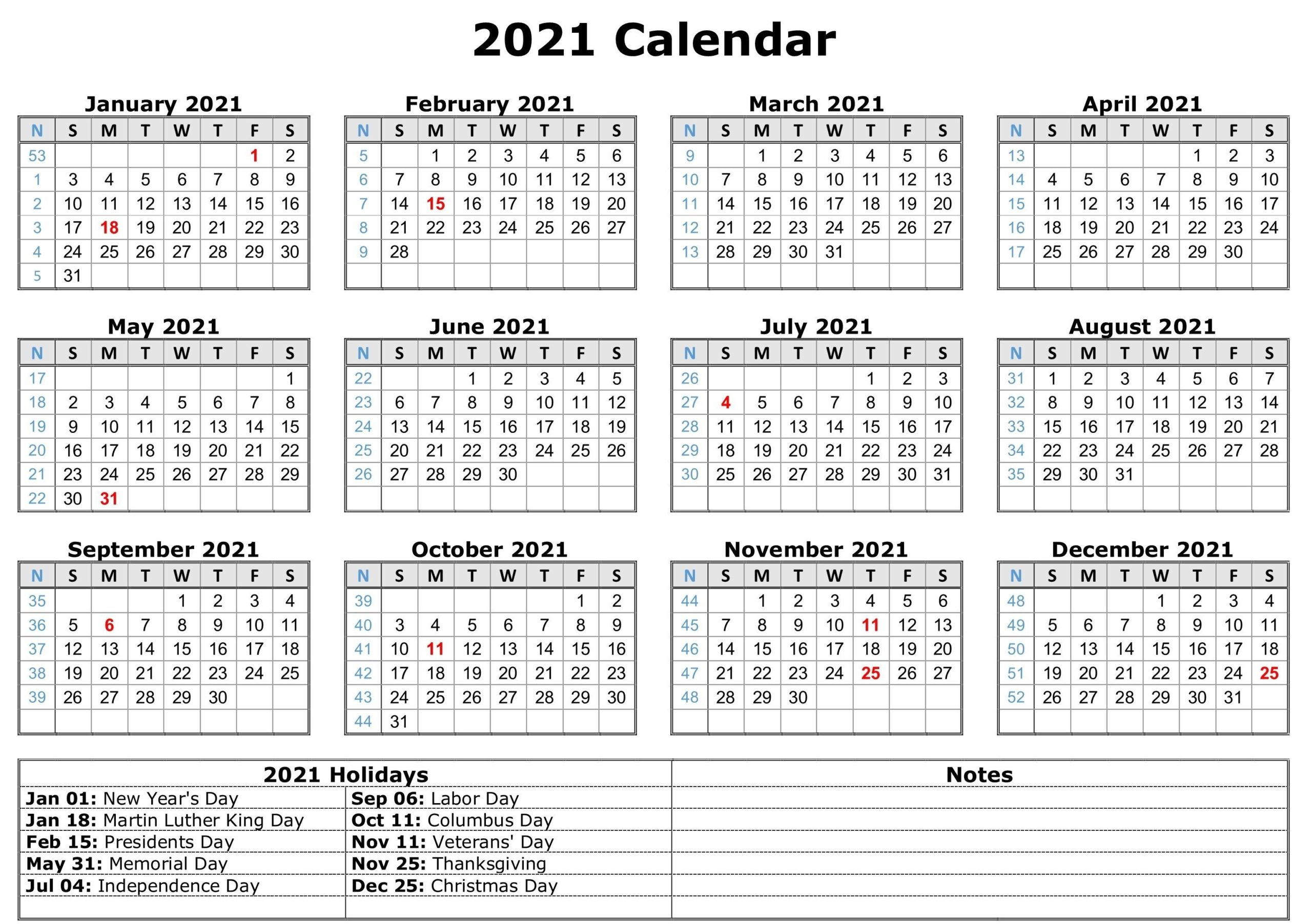 Free Blank Calendar 2021