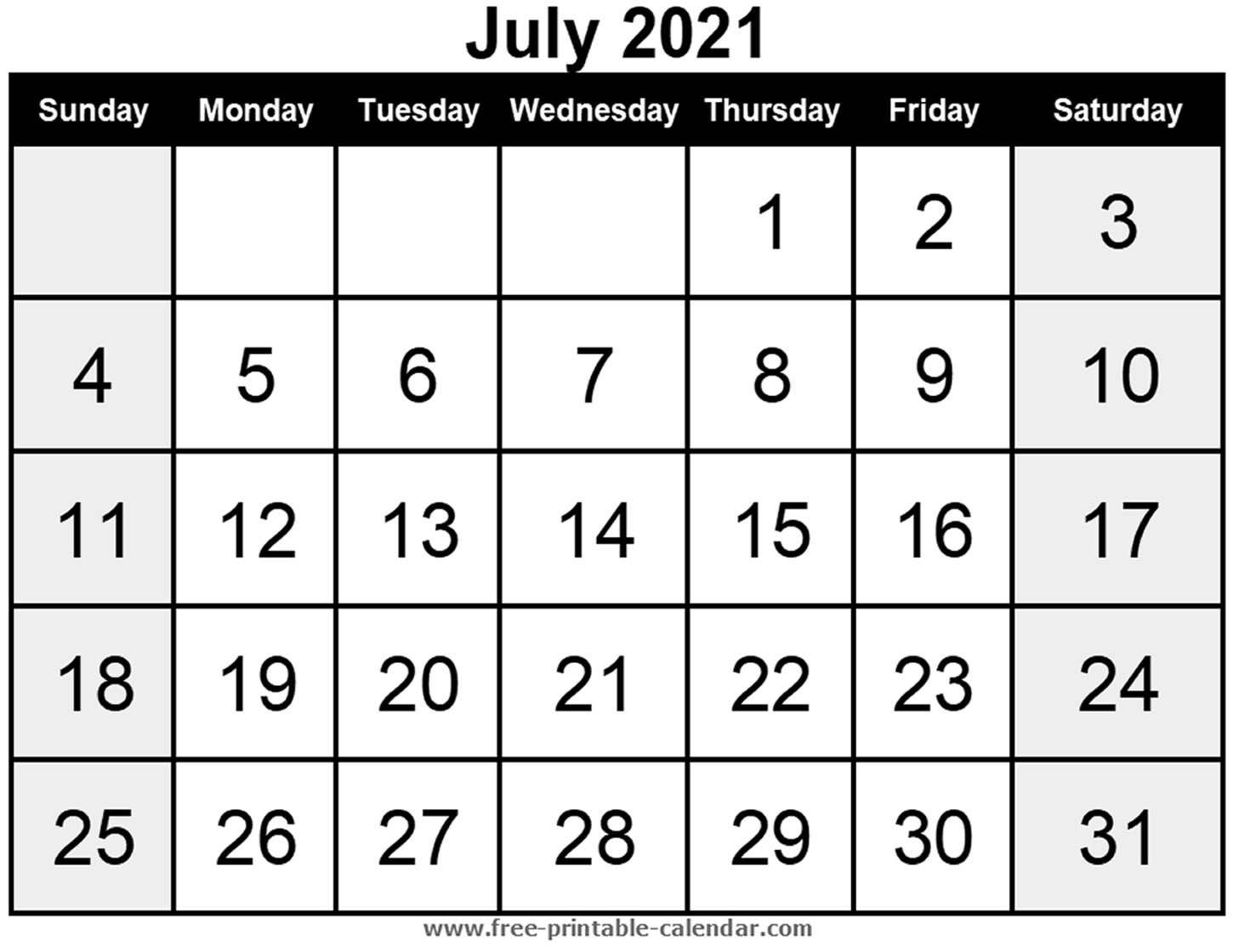 Blank Calendar July 2021 - Free-Printable-Calendar